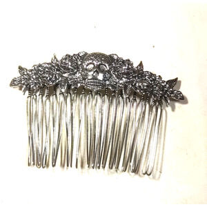 Large Skull Comb Silver Tone Halloween Witch Metal